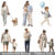 woman with dog, couple, boy with ballon, father and son, mother and son