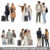 cutout people PNG of standing walking person traveling with suitcase wheels group airport trains station